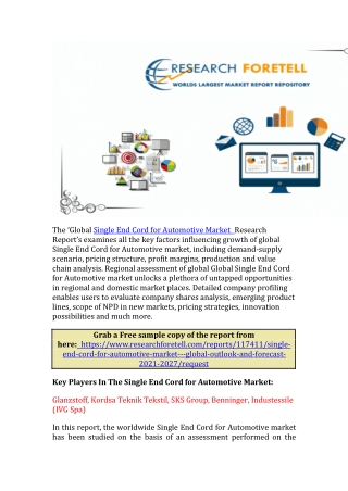 Single End Cord for Automotive Market Analysis 2021 | Global Demand Analysis, Tr