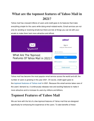 What are the topmost features of Yahoo Mail in 2021?