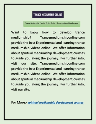 Spiritual Mediumship Development Courses | Trancemediumshiponline.com