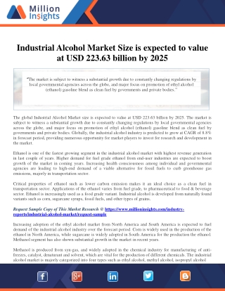 Industrial Alcohol Market Size is expected to value at USD 223.63 billion by 202