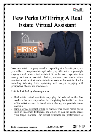 Few Perks Of Hiring A Real Estate Virtual Assistant