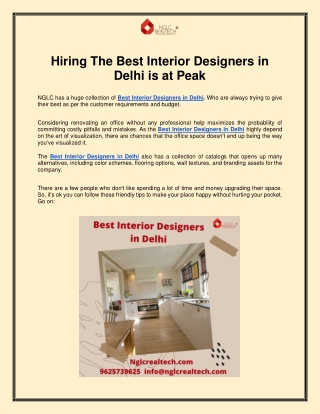 Hiring The Best Interior Designers in Delhi is at Peak