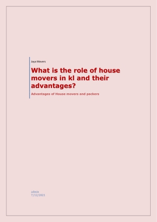 Affordable House Movers in KL