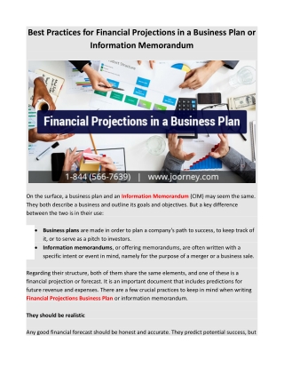 Best Practices for Financial Projections in a Business Plan or Information Memorandum