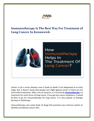 Everything You Need To Know About Lung Cancer Immunotherapy In Kennewick