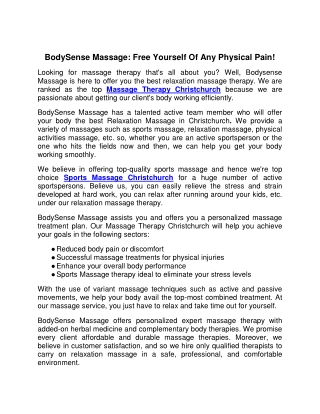 BodySense Massage Free Yourself Of Any Physical Pain!