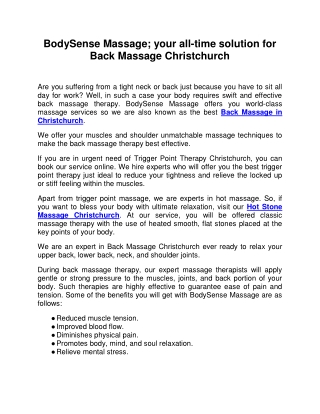 BodySense Massage your all-time solution for Back Massage Christchurch