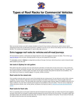 Types of Roof Racks for Commercial Vehicles