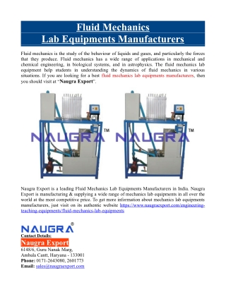 Fluid Mechanics Lab Equipments Manufacturers