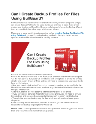 Can I Create Backup Profiles For Files Using BullGuard?