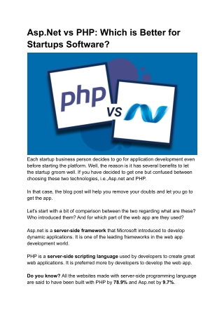 Asp .Net vs PHP Web Development : Which is Better for Startups Software?