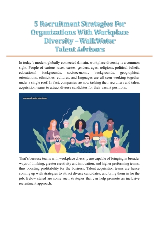 5 Recruitment Strategies For Organizations With Workplace Diversity – WalkWater Talent Advisors