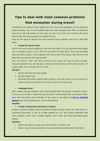 Tips to deal with most common problems that encounter during travel!