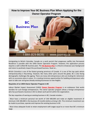 How to Improve Your BC Business Plan When Applying for the Owner Operator Program