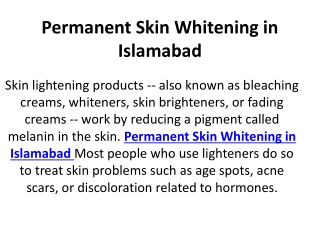 Permanent Skin Whitening in Islamabad