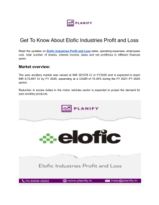Elofic Industries Profit and Loss