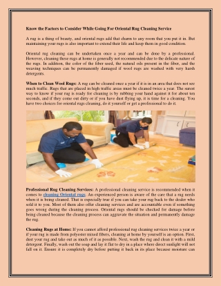 Know the Factors to Consider While Going For Oriental Rug Cleaning Service