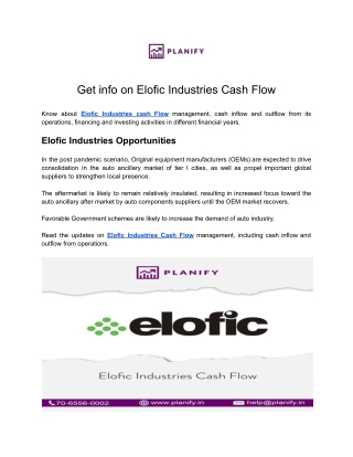 Elofic Industries Cash Flow