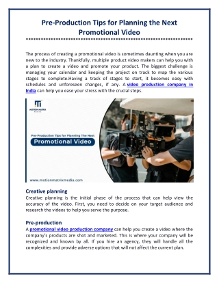 Top 4 Pre-production Tips for Planning the Next Promotional Video