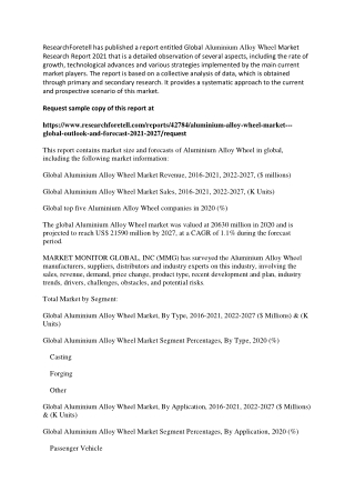 Aluminium Alloy Wheel Market Set for Rapid Growth and Trend by 2020-2027