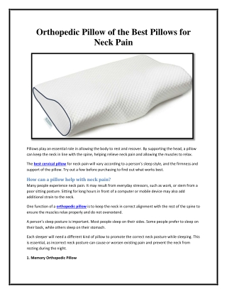 Orthopedic Pillow of the Best Pillows for Neck Pain
