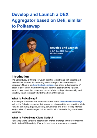 Develop And Launch A Defi Based DEX Aggregator Like Polkaswap