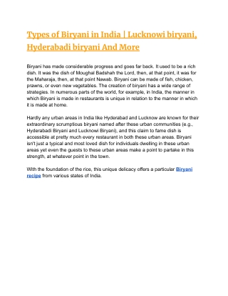 Types of Biryani in India