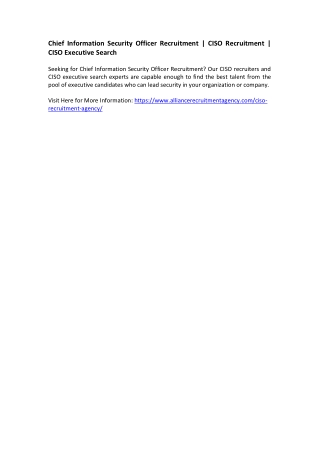 Chief Information Security Officer Recruitment - CISO Recruitment - CISO Executive Search