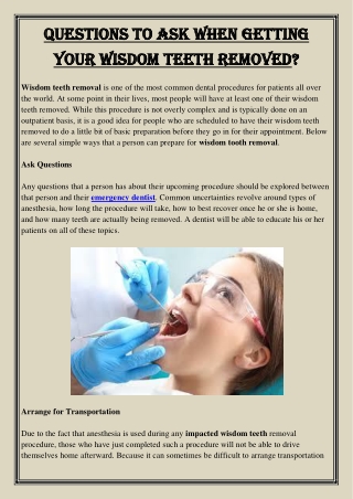 Questions to Ask When Getting Your Wisdom Teeth Removed