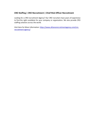CRO Staffing - CRO Recruitment - Chief Risk Officer Recruitment