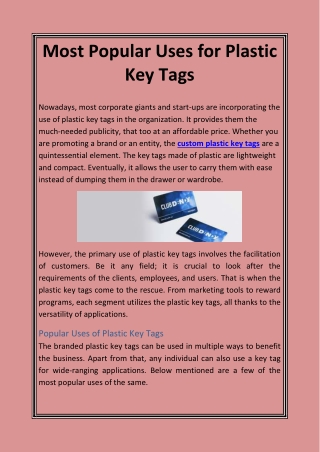 Most Popular Uses for Plastic Key Tags-