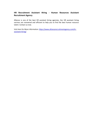 HR Recruitment Assistant Hiring - Human Resources Assistant Recruitment Agency
