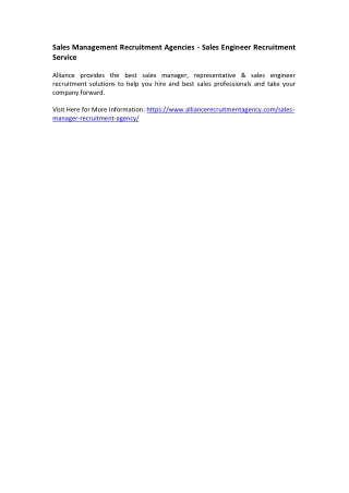 Sales Management Recruitment Agencies - Sales Engineer Recruitment Service