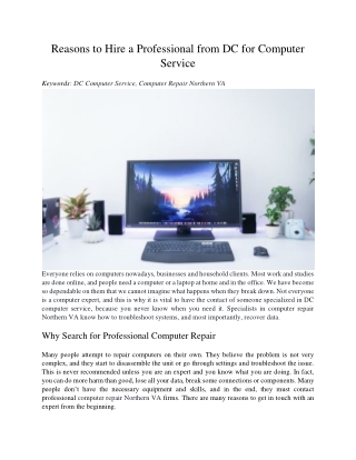 Reasons to Hire a Professional from DC for Computer Service