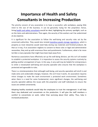 Importance of Health and Safety Consultants in Increasing Production