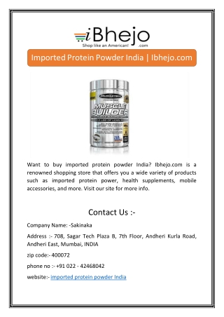 Imported Protein Powder India | Ibhejo.com