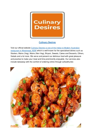 15% off - Culinary Desires Indian food takeaway Westmead, NSW
