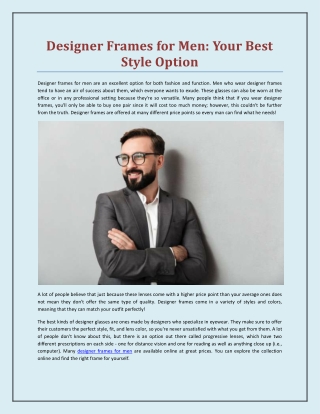 Designer Frames for Men: Your Best Style Option