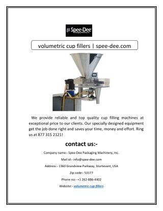 volumetric cup fillers | spee-dee.com