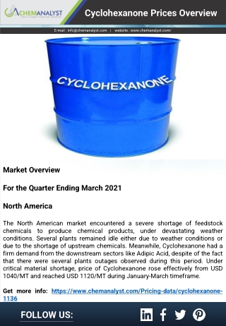 Cyclohexanone Prices, News, Market & Analysis | ChemAnalyst