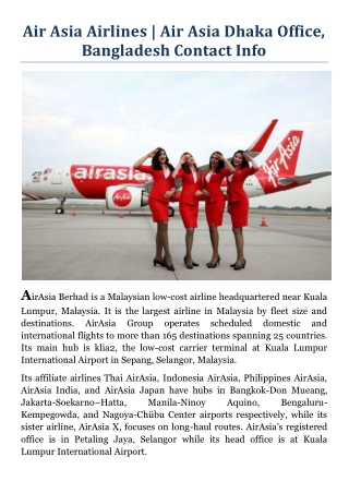 Air Asia Dhaka Office, Bangladesh Contact Info