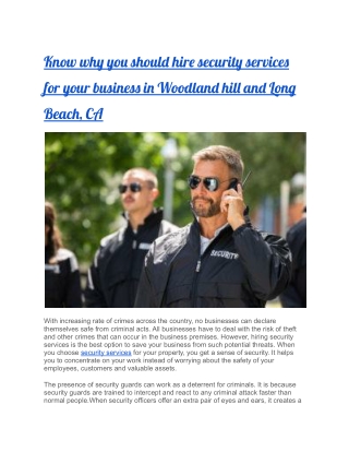 Know why you should hire security services for your business in Woodland hill and Long Beach, CA