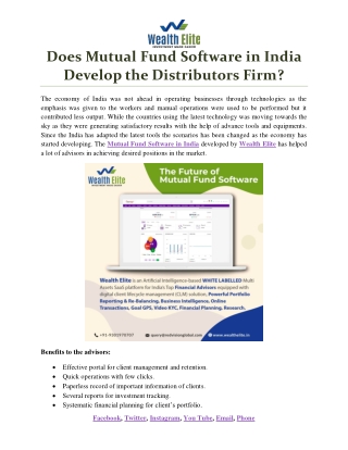 Does Mutual Fund Software in India Develop the Distributors Firm