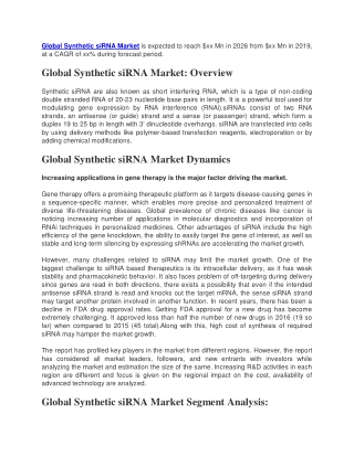 Synthetic siRNA Market is expected to reach