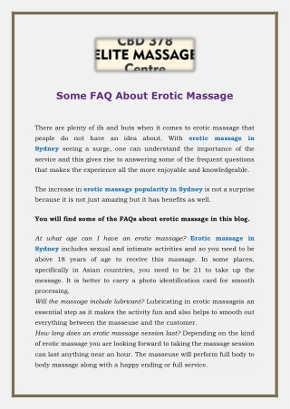 Some FAQ About Erotic Massage