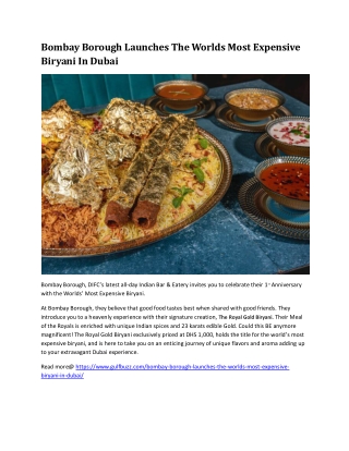 Bombay Borough Launches The Worlds Most Expensive Biryani In Dubai