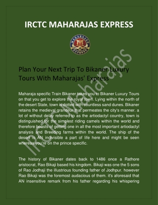 Plan Your Next Trip To Bikaner Luxury Tours With Maharajas' Express