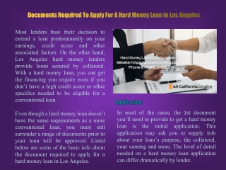 Documents Required To Apply For A Hard Money Loan In Los Angeles
