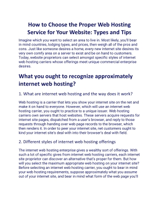How to Choose the Proper Web Hosting Service for Your Website