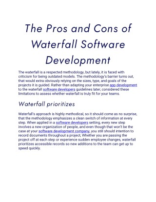 The Pros and Cons of Waterfall Software Development
